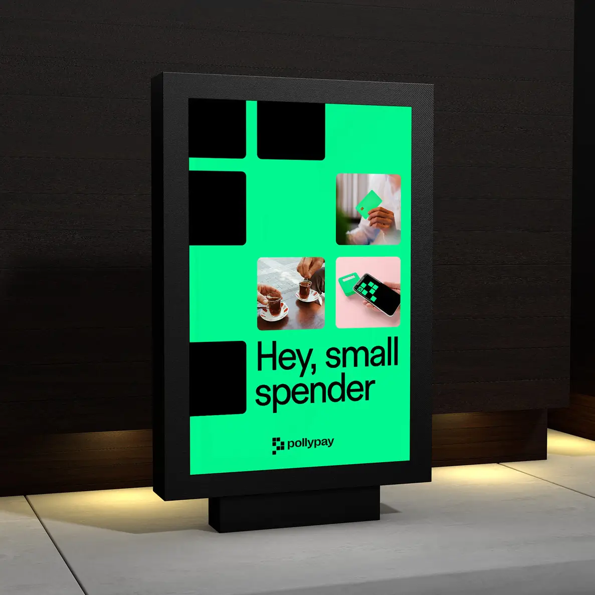 A 6 sheet advertising poster for Pollypay - blockchain micropayments