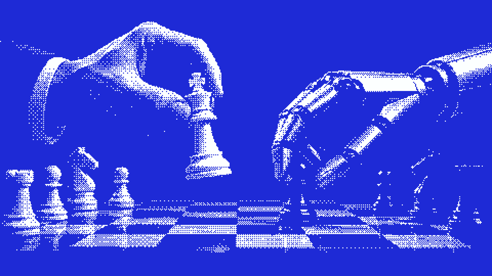 Une main humaine tient le roi d'échecs pendant qu'une main mécanique avance un pion : l'automatisation IA en PME