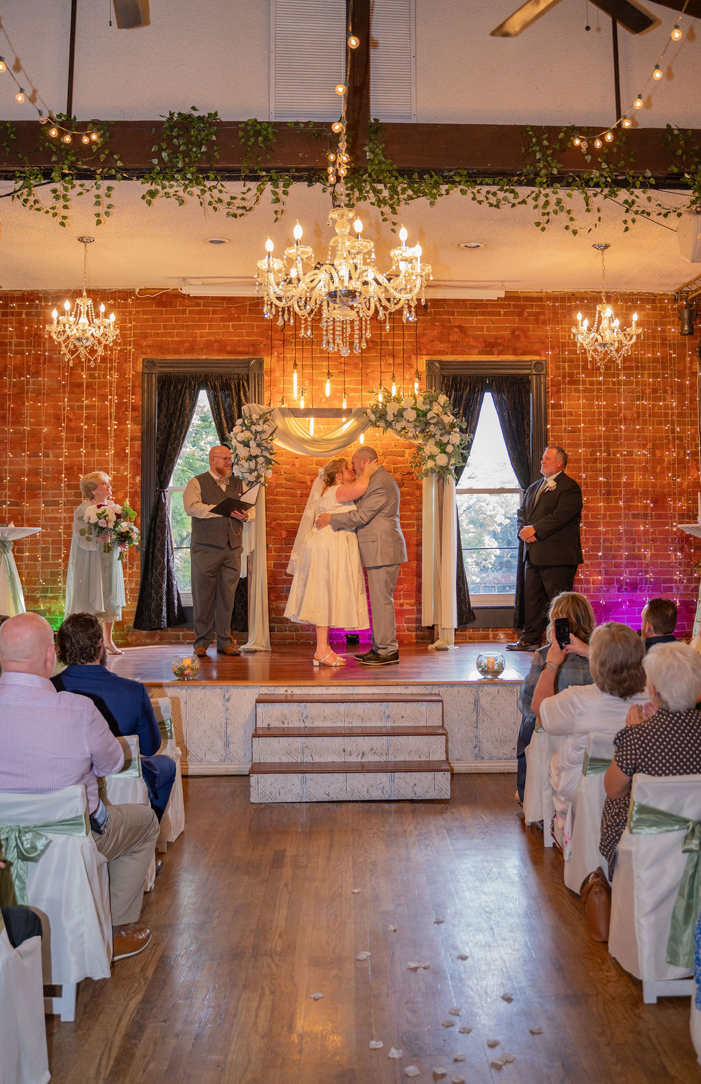 Couple celebrating just being married in North Georgia's Farm Wedding Venue
