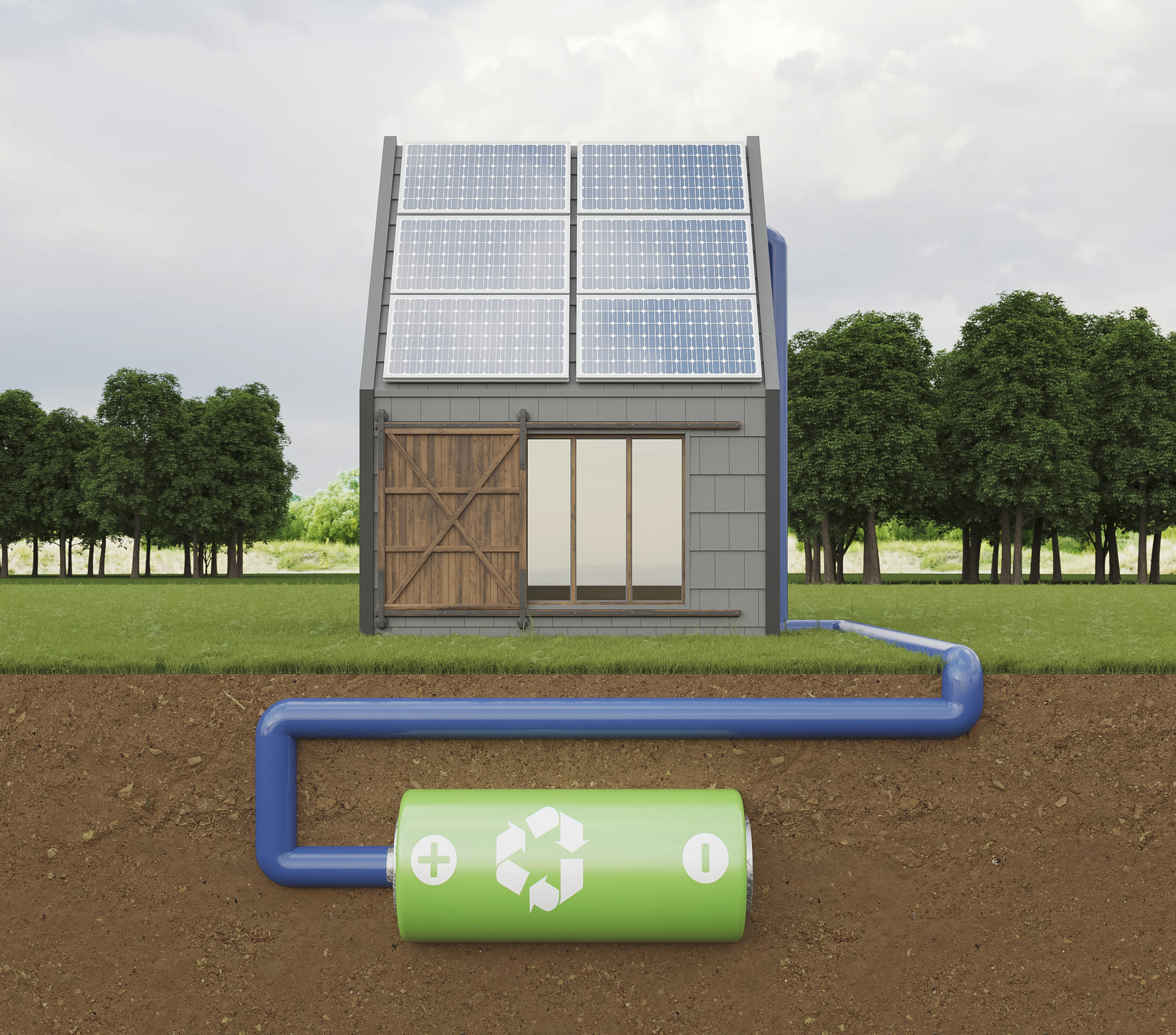 3d house with solar panels