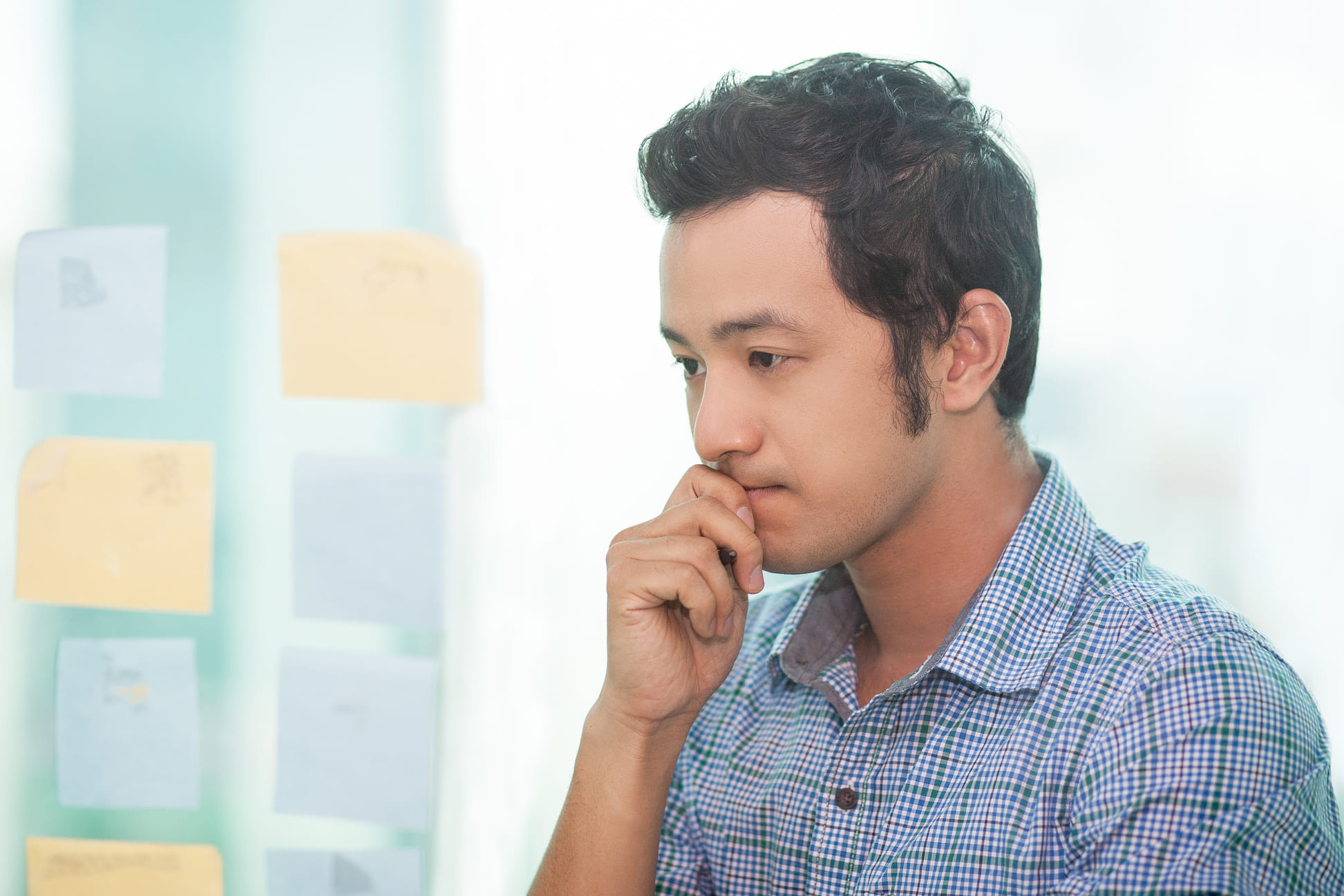 A man going over his memos