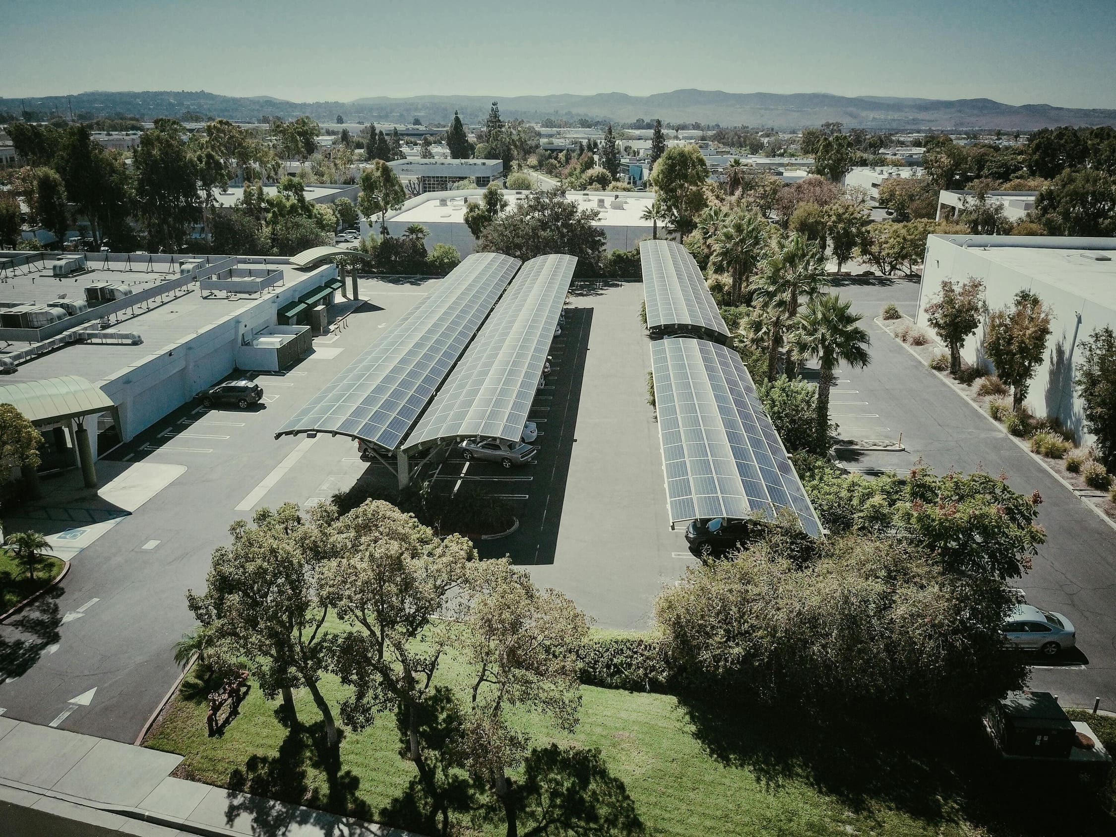 Whole parking lot with solar canopy