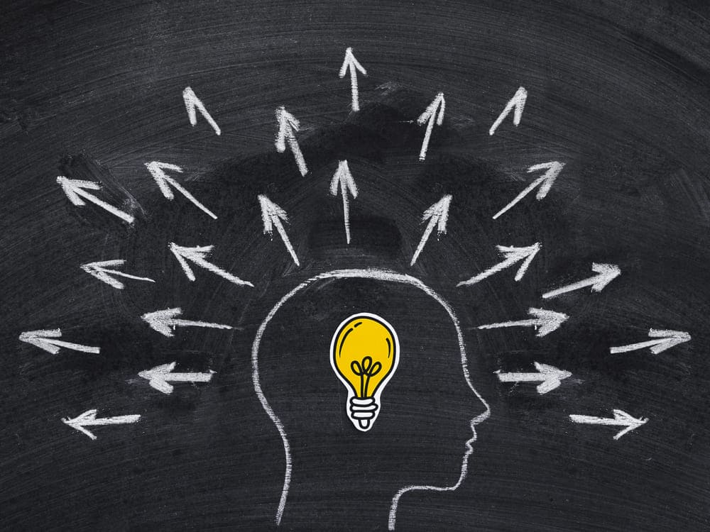 head with bulb and arrows showing understanding