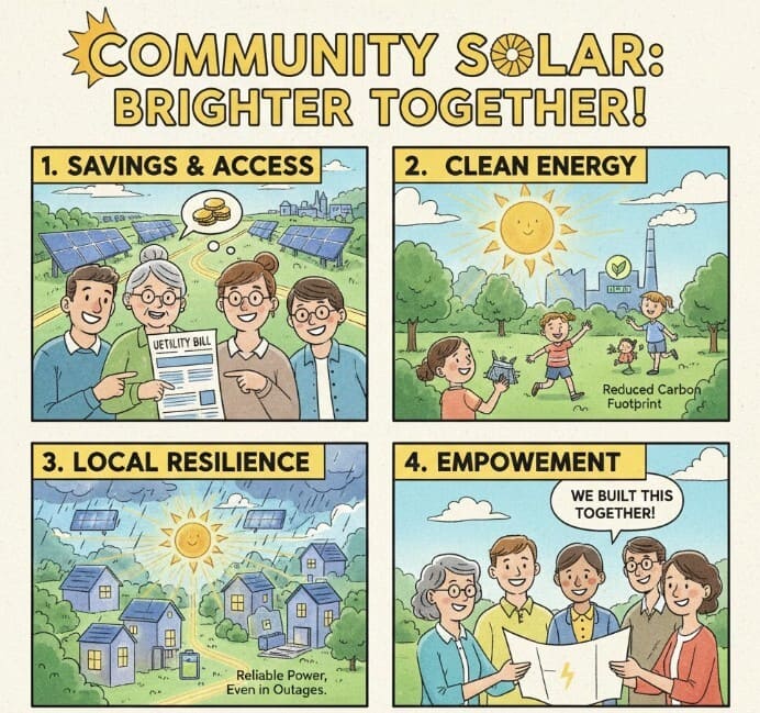 cartoon image showing advantage of solar community