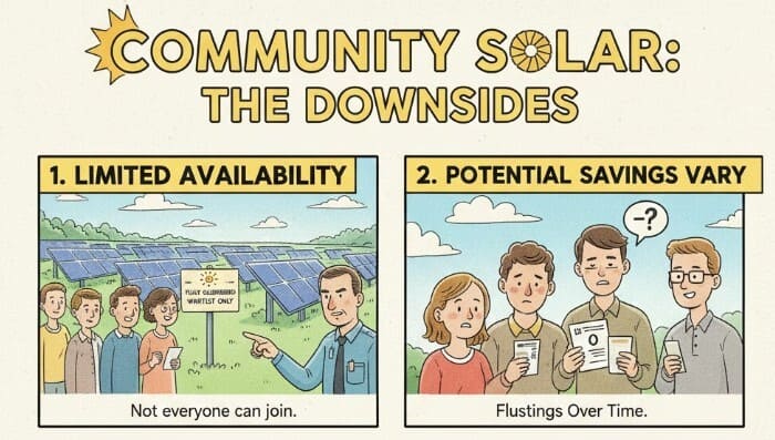 cartoon image of disadvantage of community solar