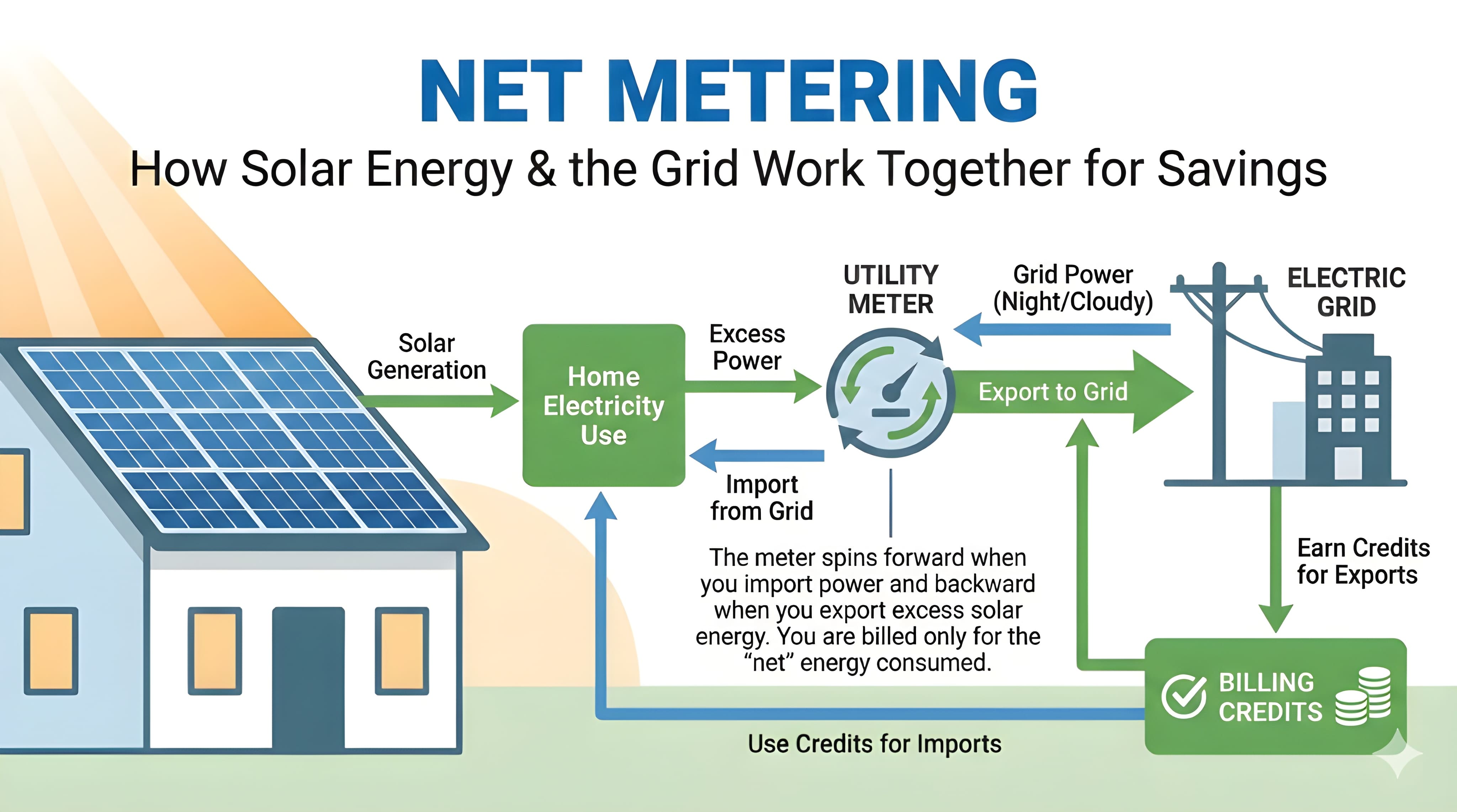 Diagram explains net metering process for solar savings