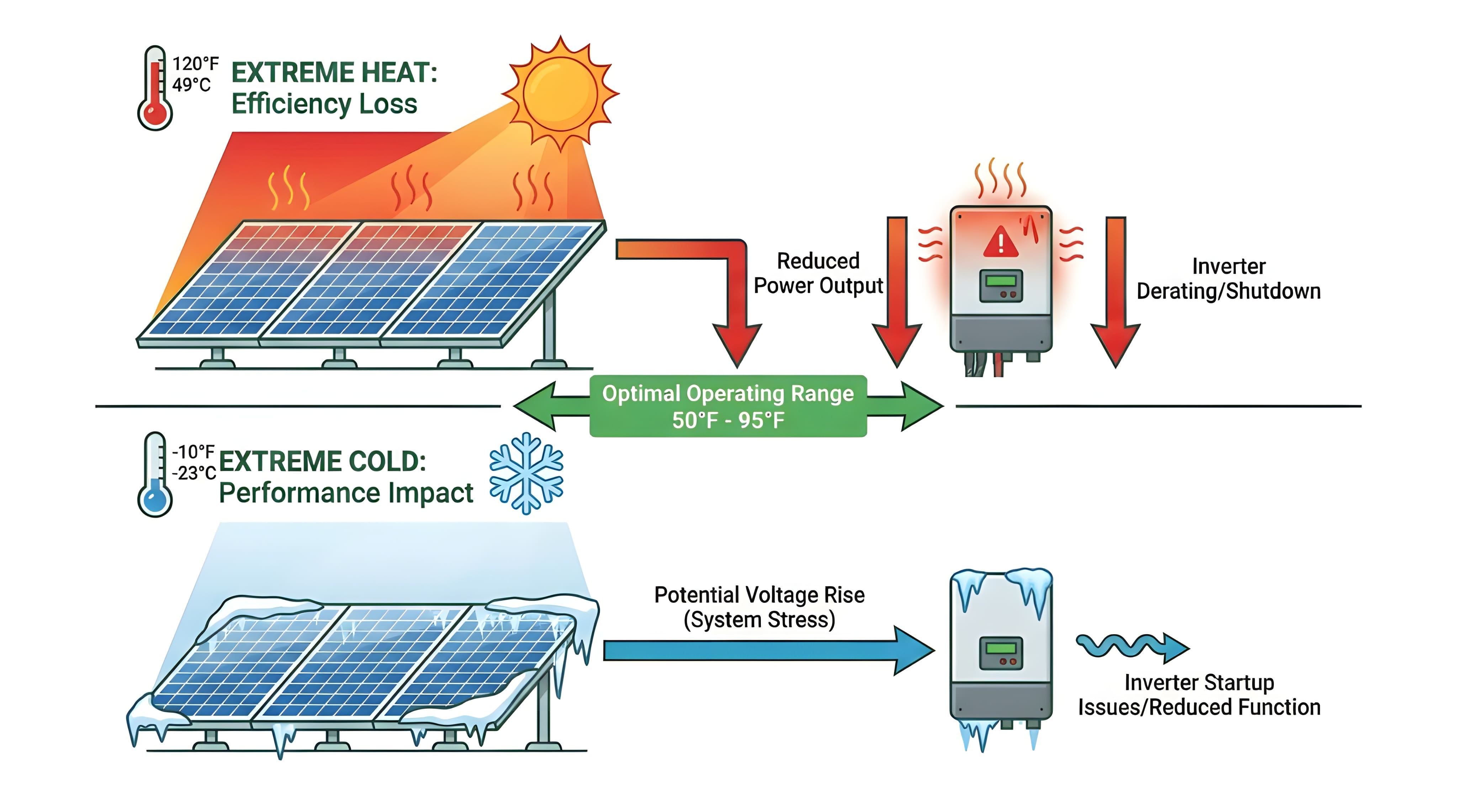 Graphic shows extreme heat and cold impact on solar