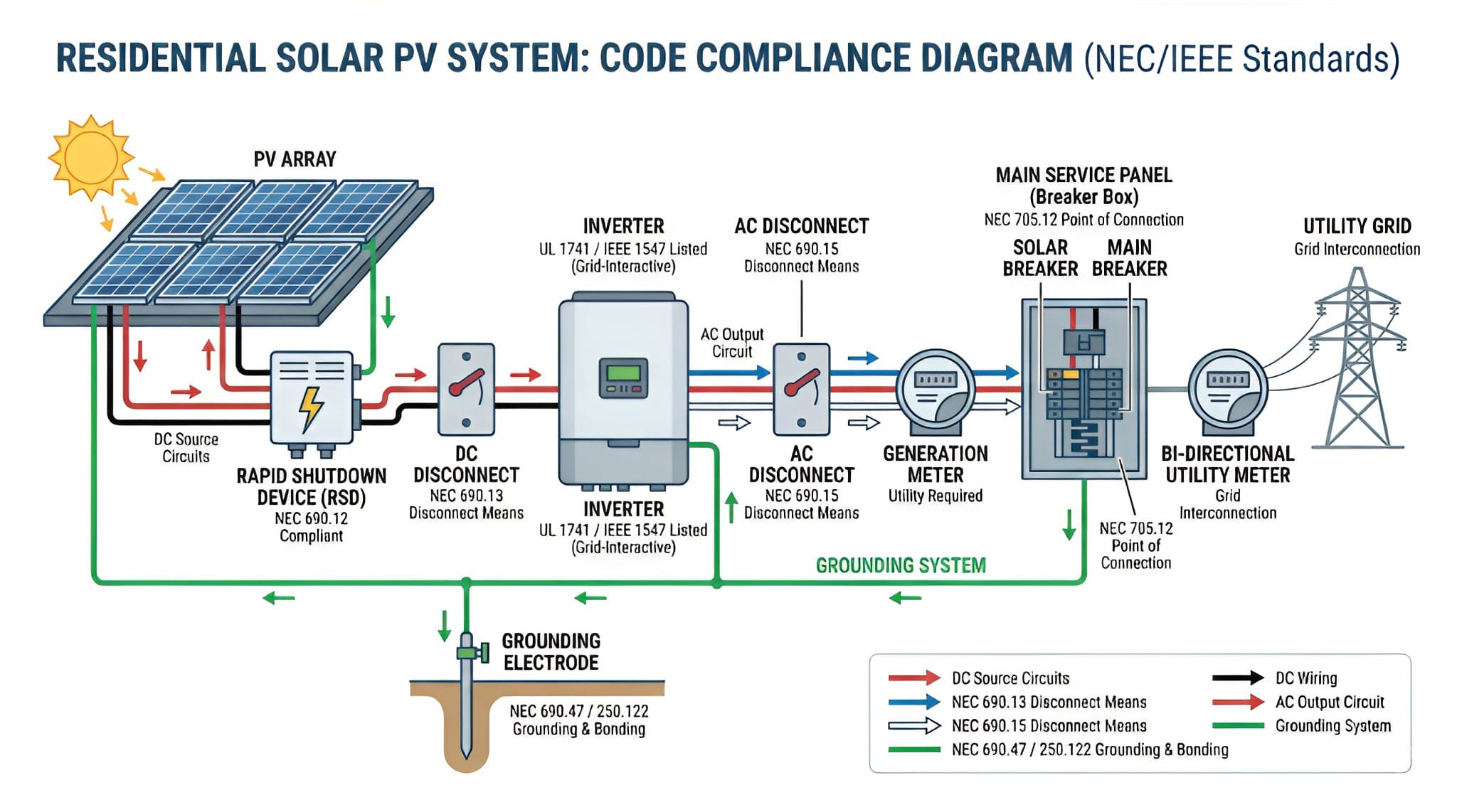 Residential solar system code compliance diagram NEC IEEE