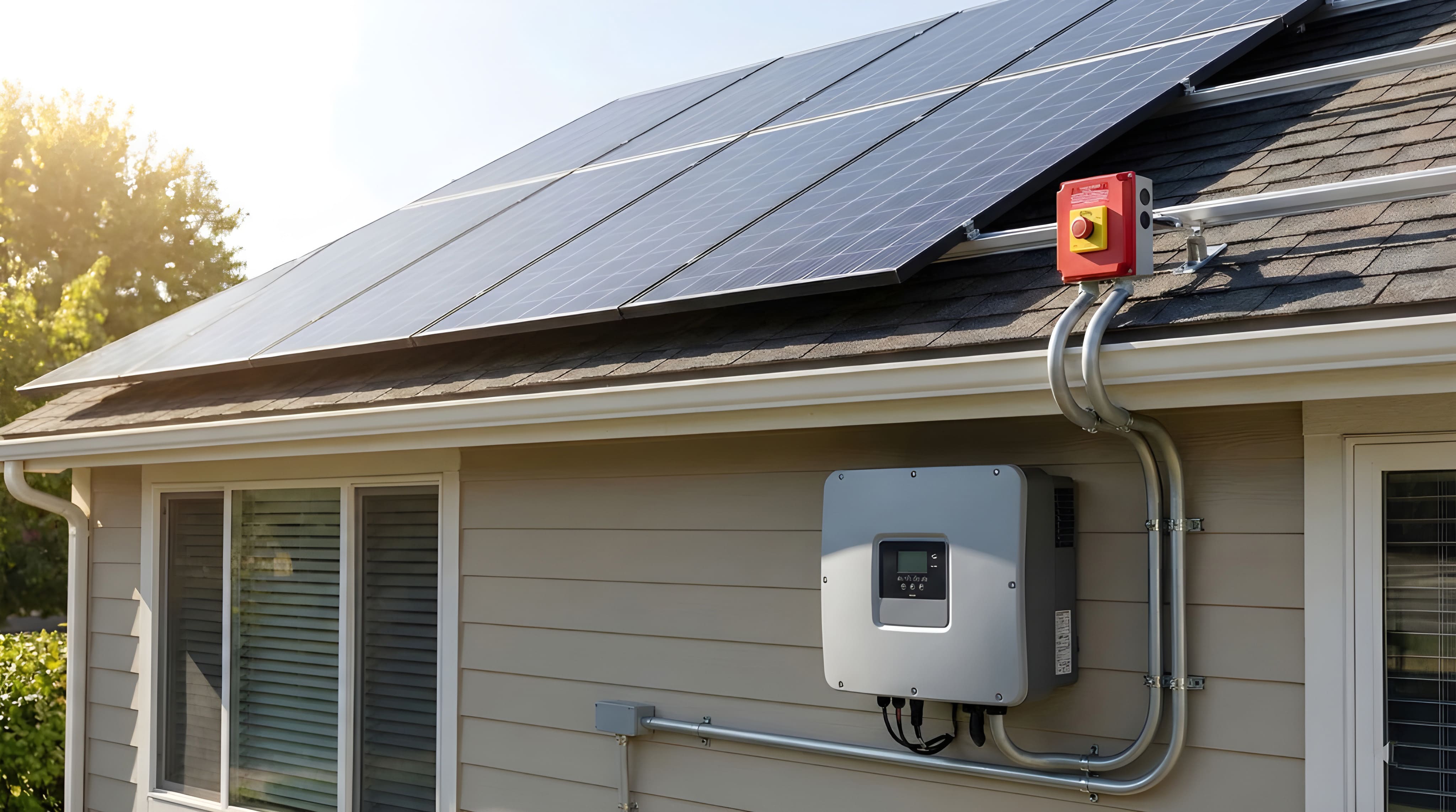 Inverter and rapid shutdown switch on house exterior