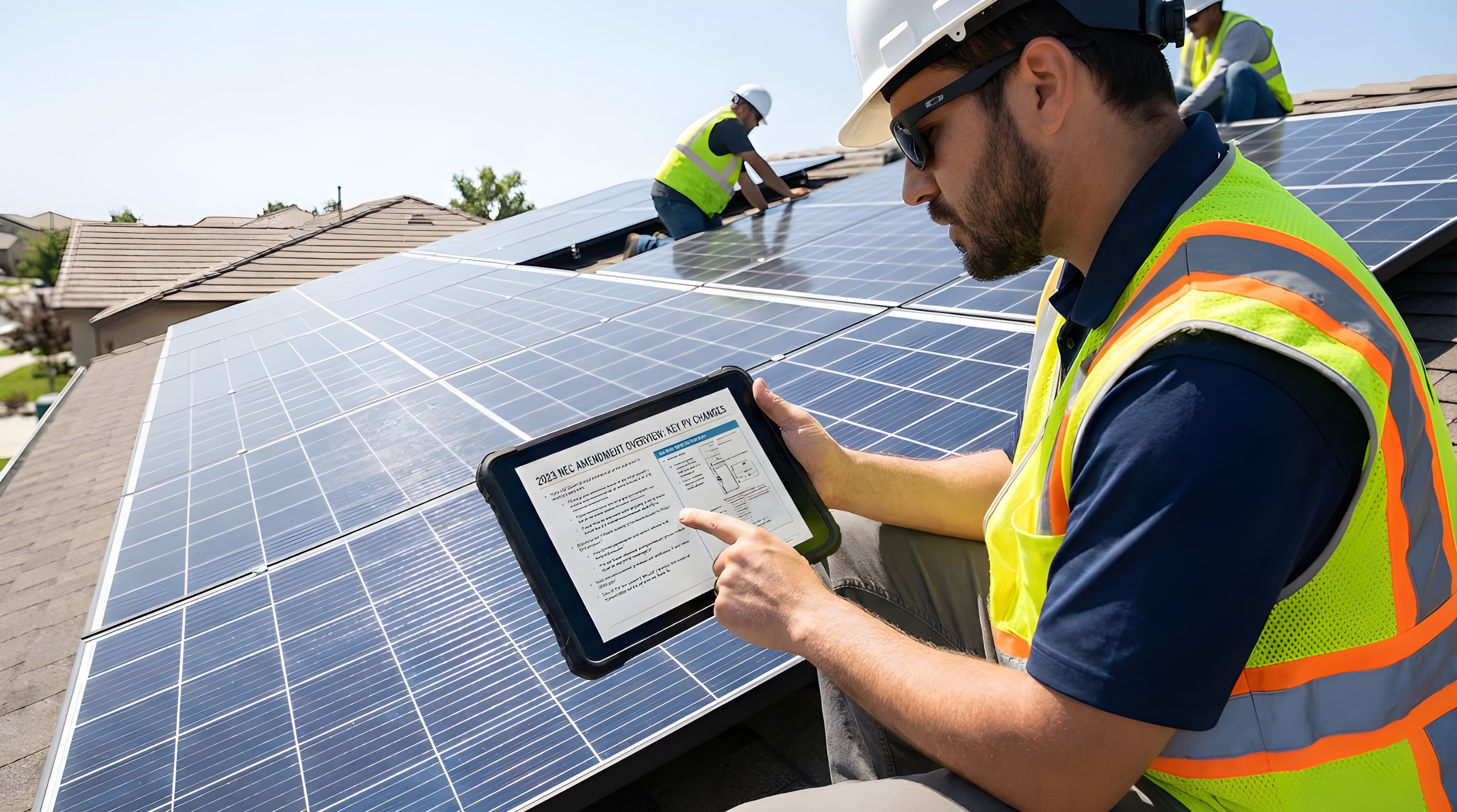 Installer reviews NEC code changes on the tablet