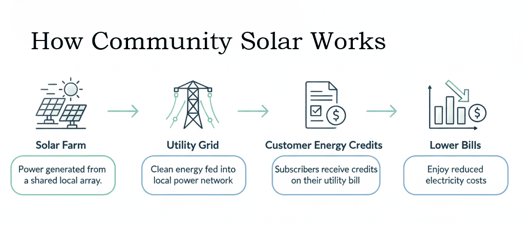 arrow diagram explaining how community solar works