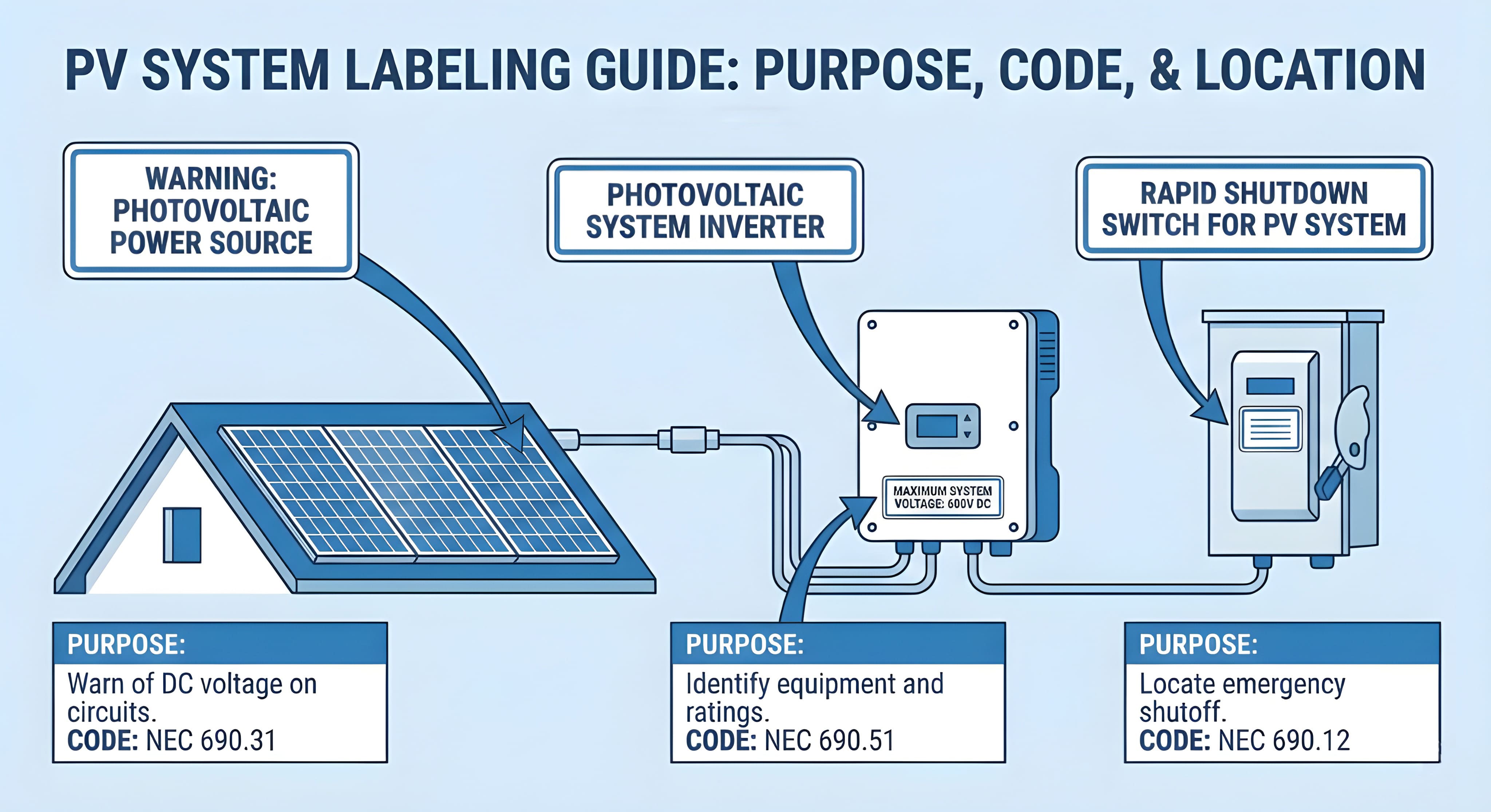 PV system labeling guide shows NEC code compliance