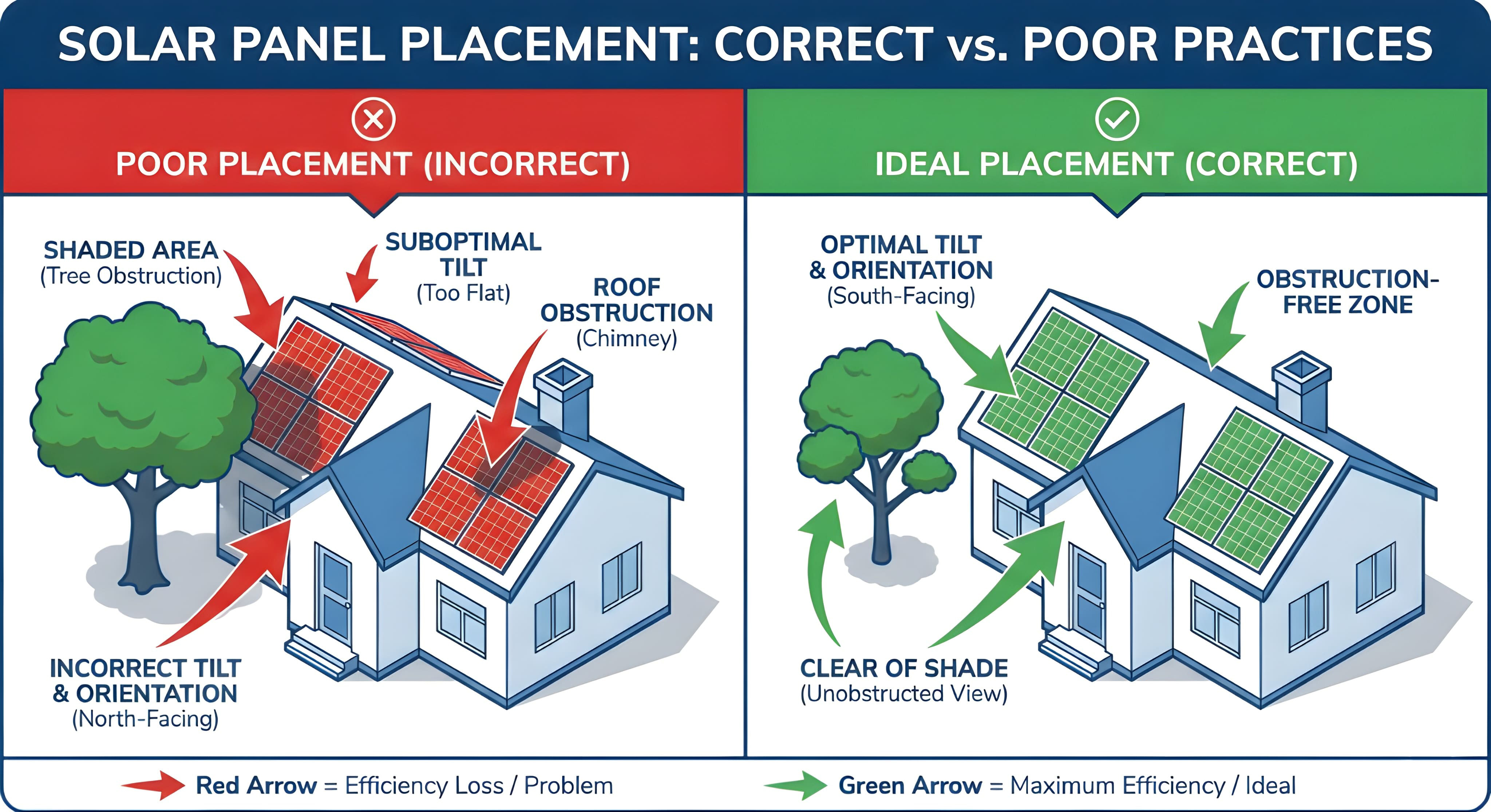Correct versus poor solar panel placement practices