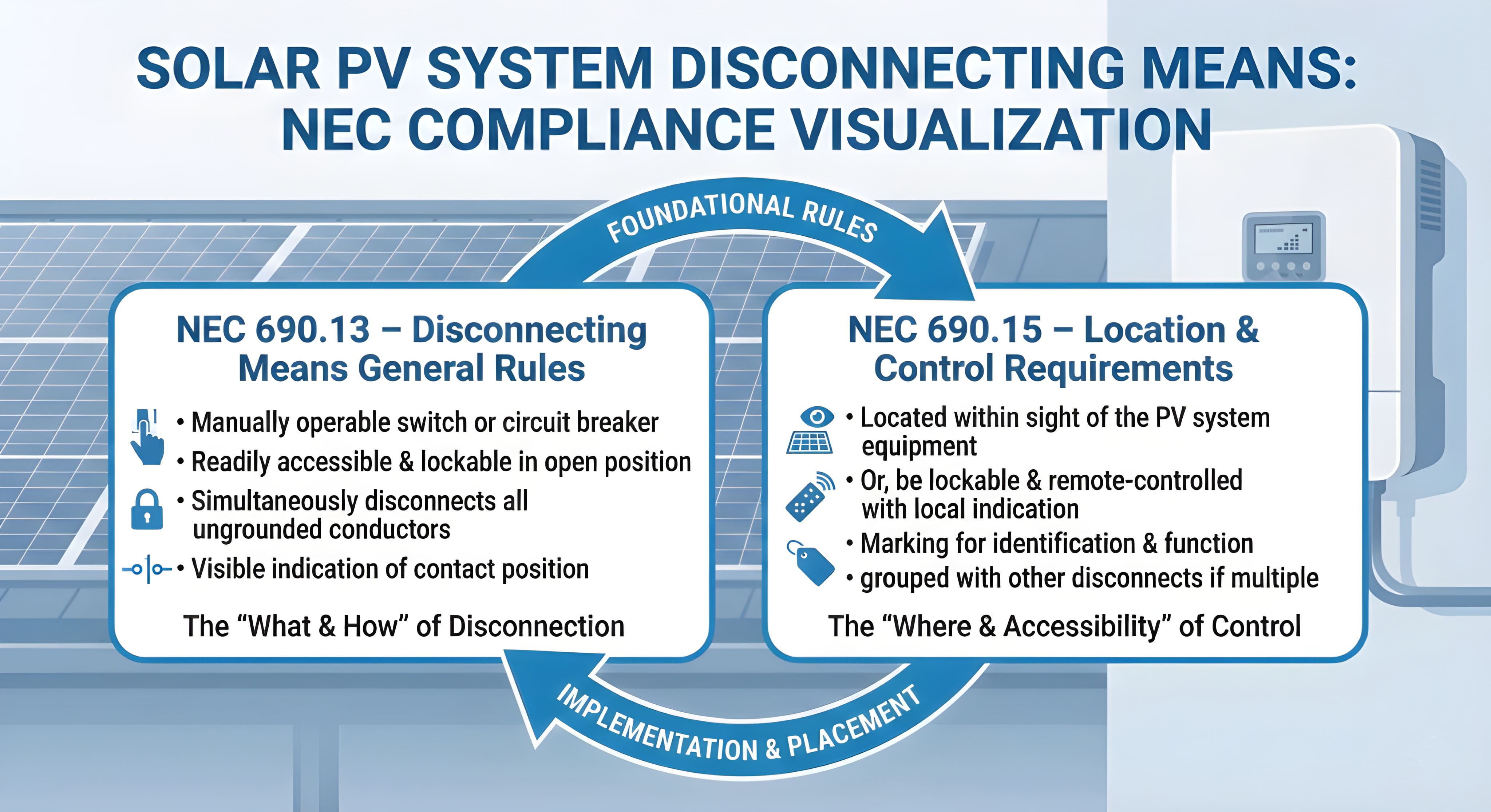 NEC 690.13 and 690.15 solar disconnect requirements