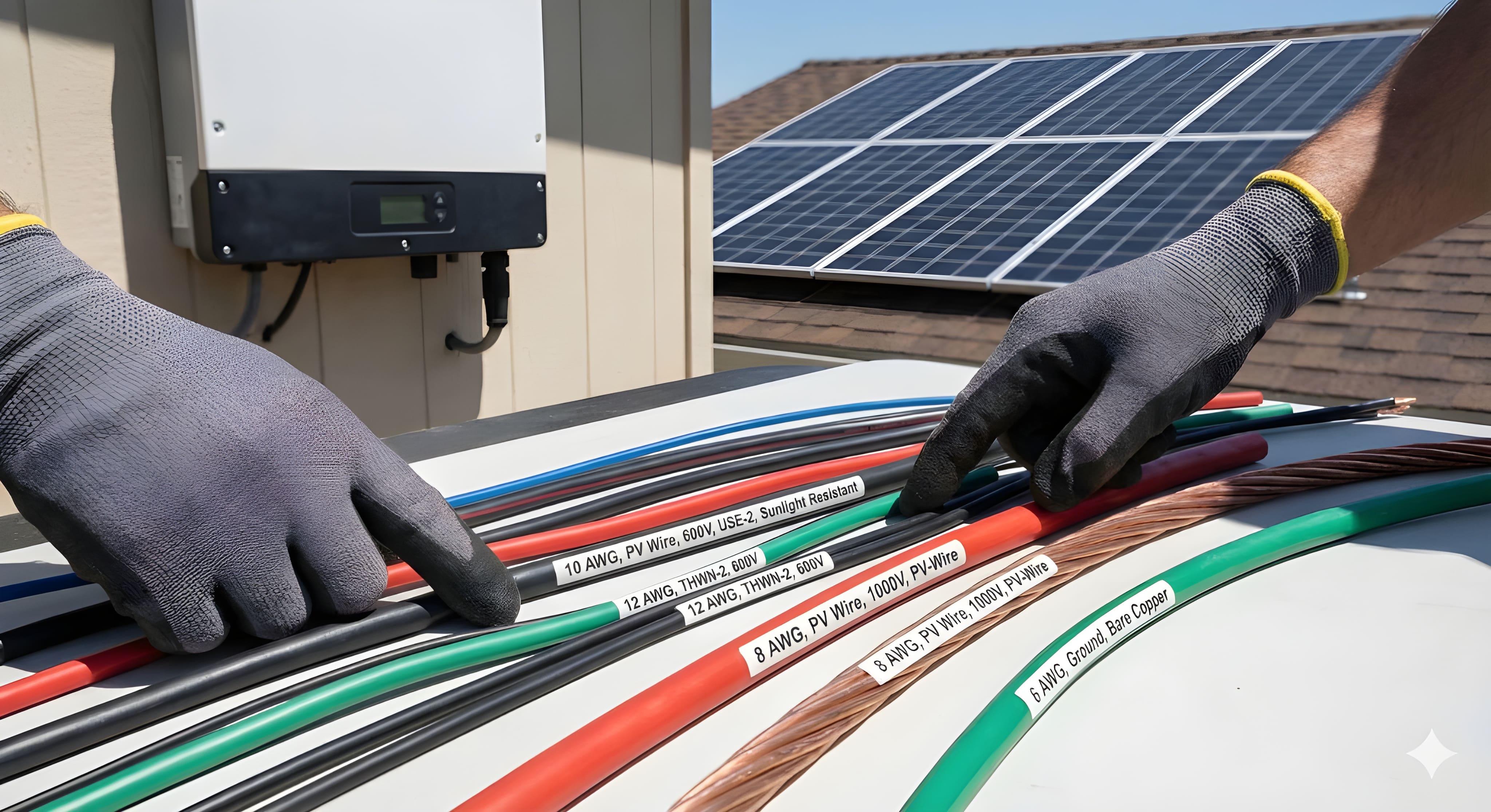 Solar cables show PV wire size and voltage rating