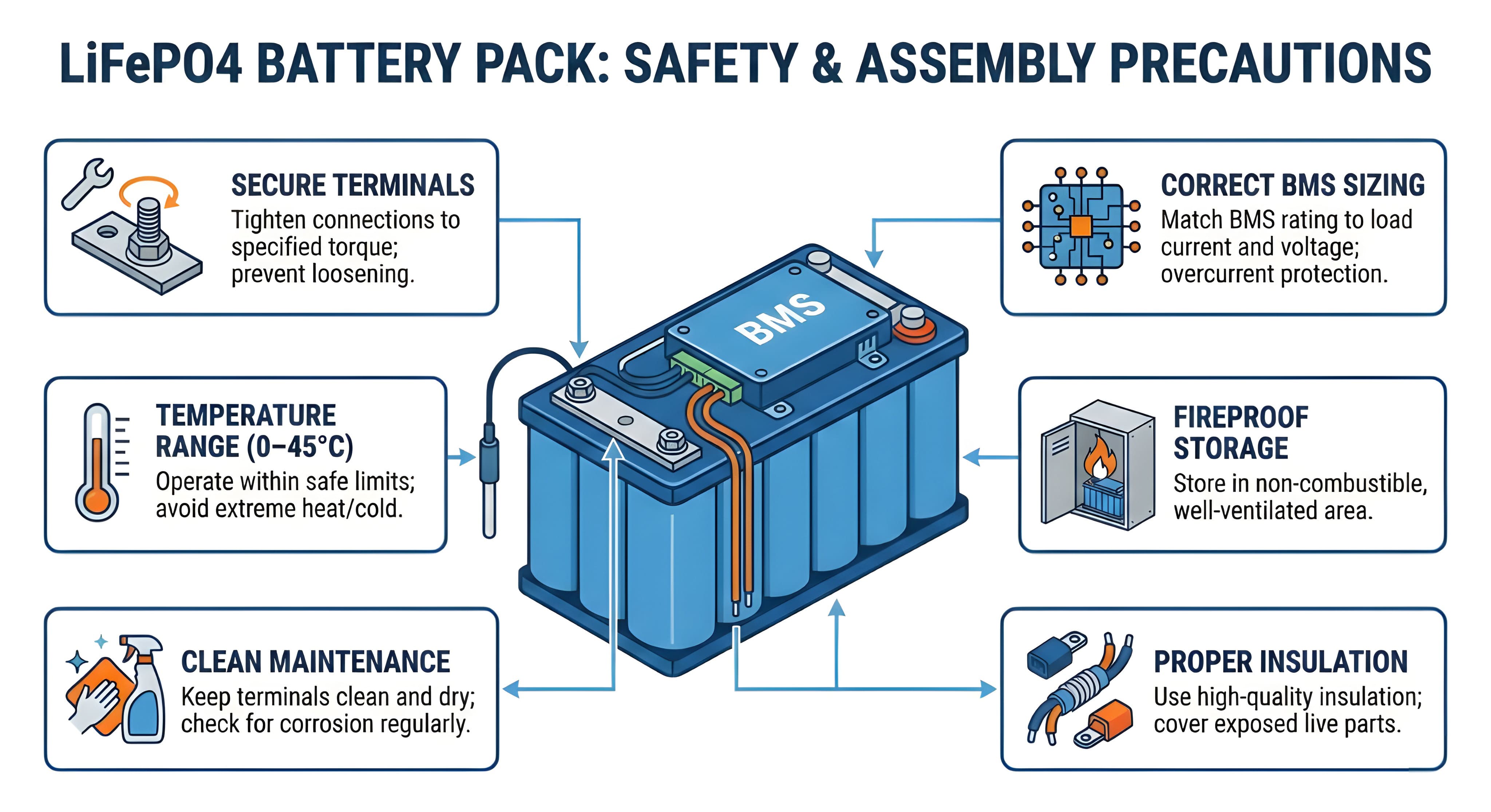 LiFePO4 battery pack safety and assembly precautions