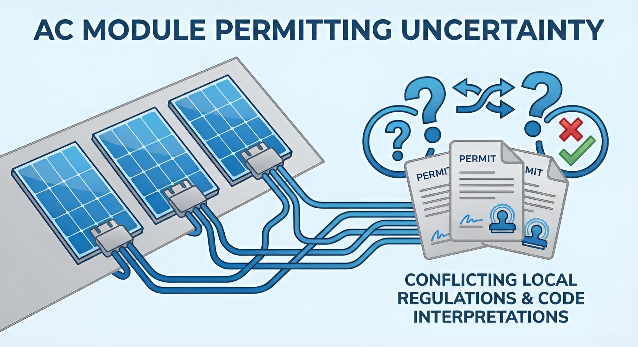 AC module permitting uncertainty due to code conflict.