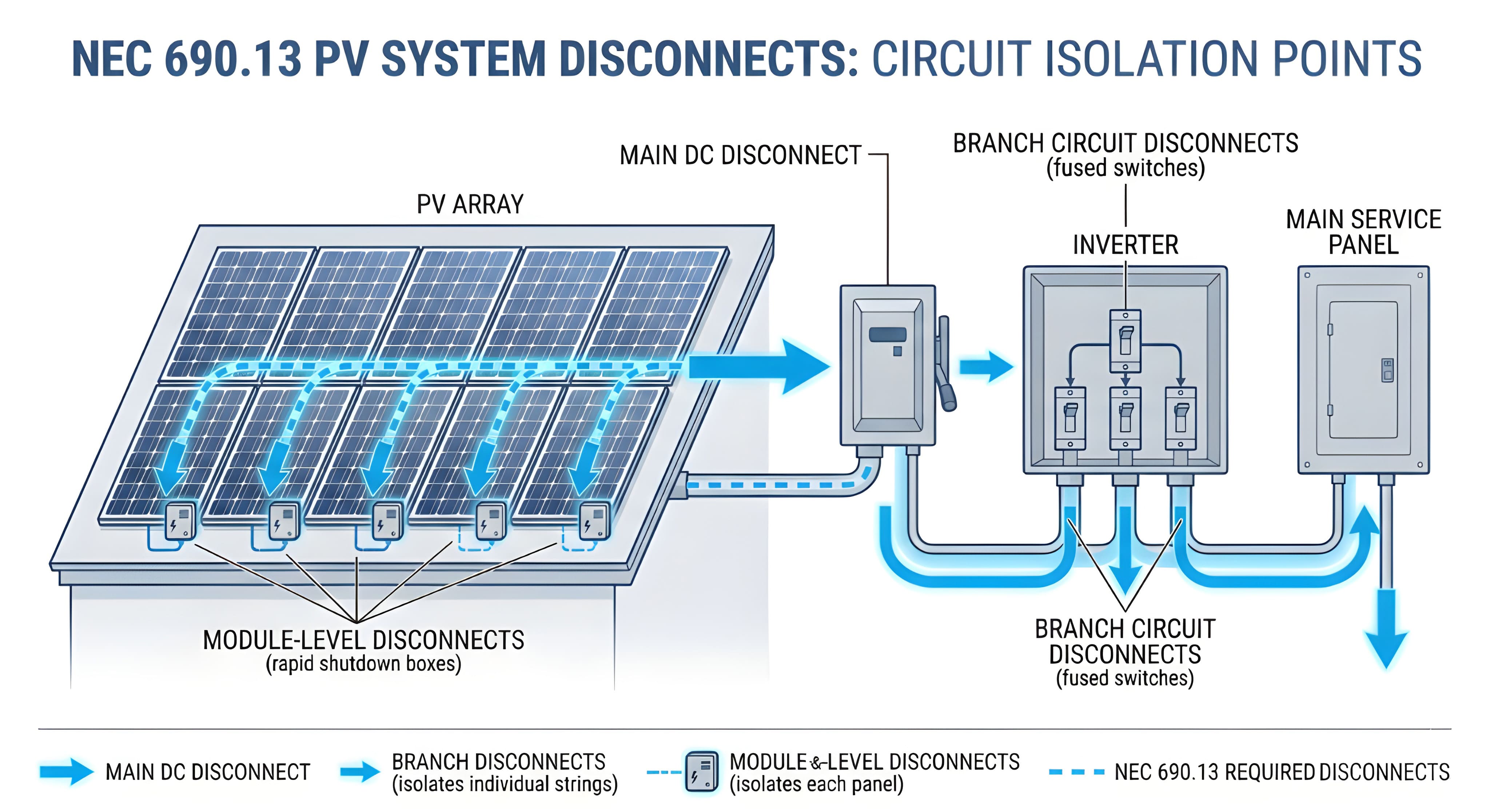 NEC 690.13 diagram shows circuit isolation points
