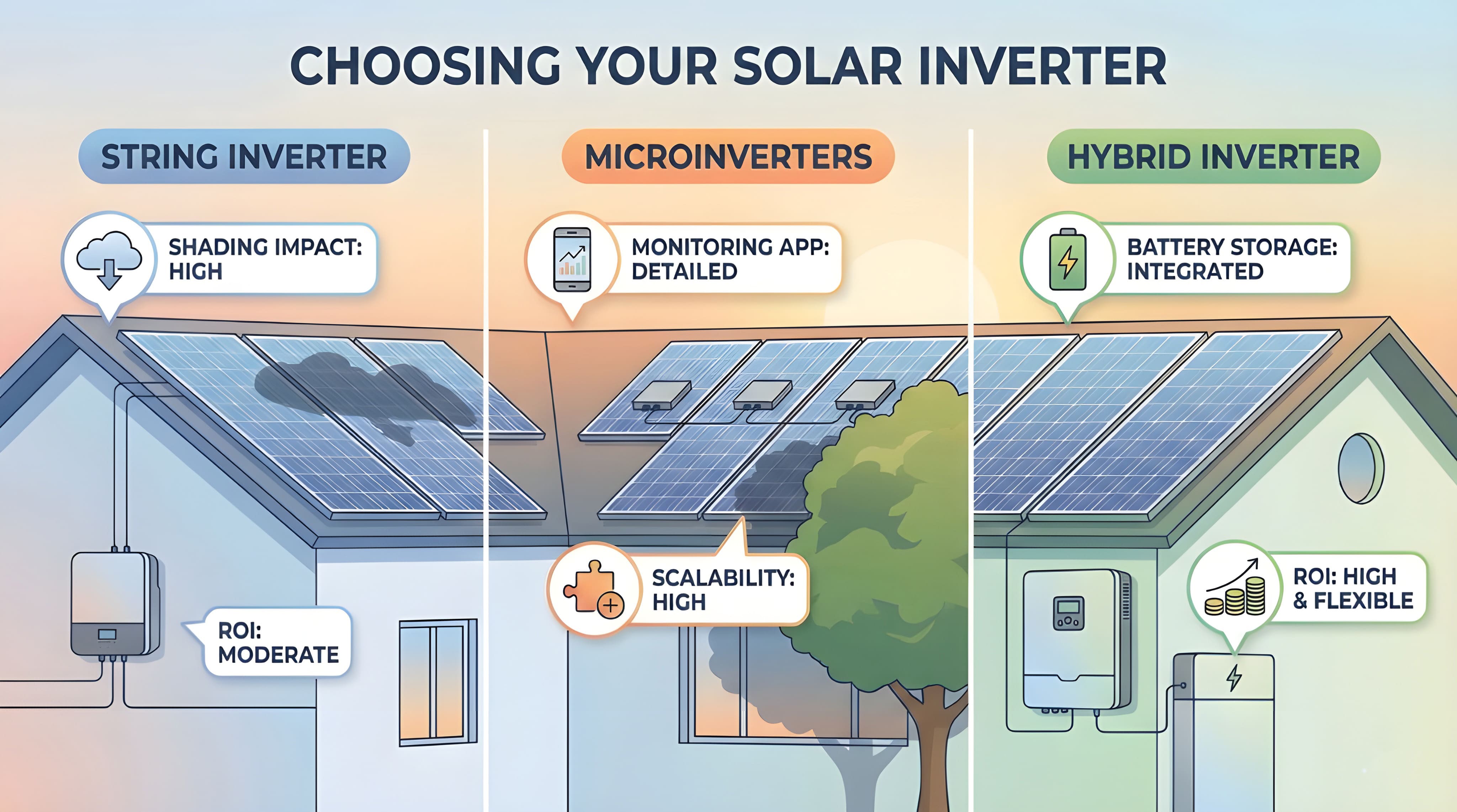Choosing between string, micro, and hybrid inverters