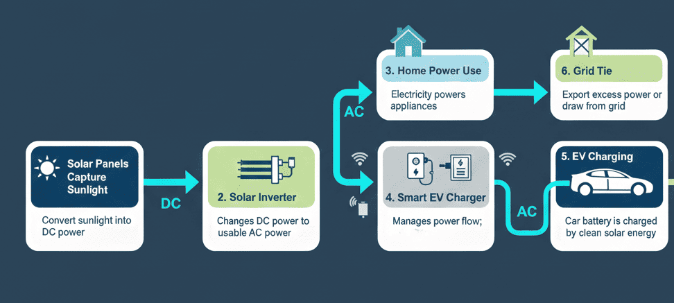 simple concept image how solar and ev charging works