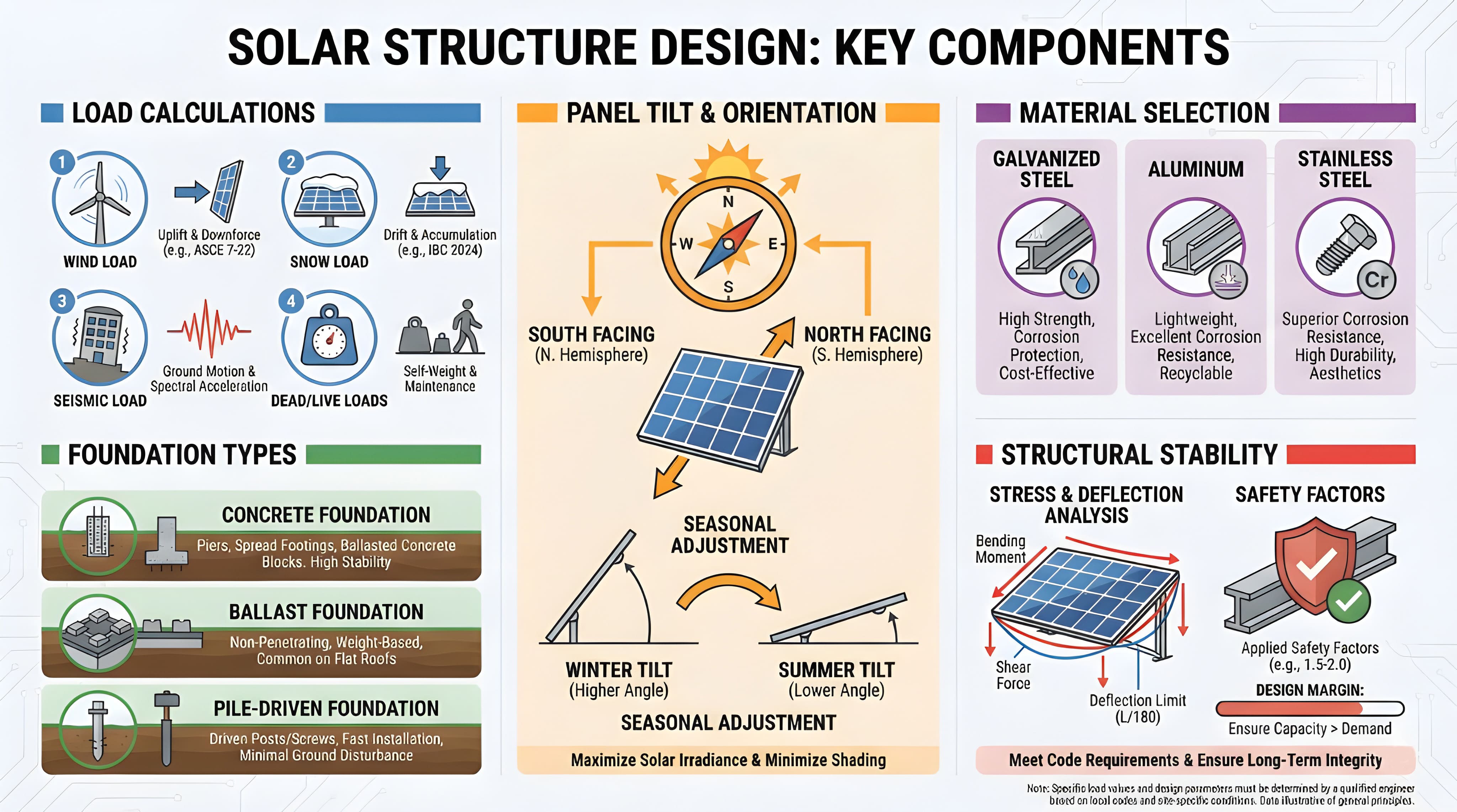 Solar structure design considers load and material selection