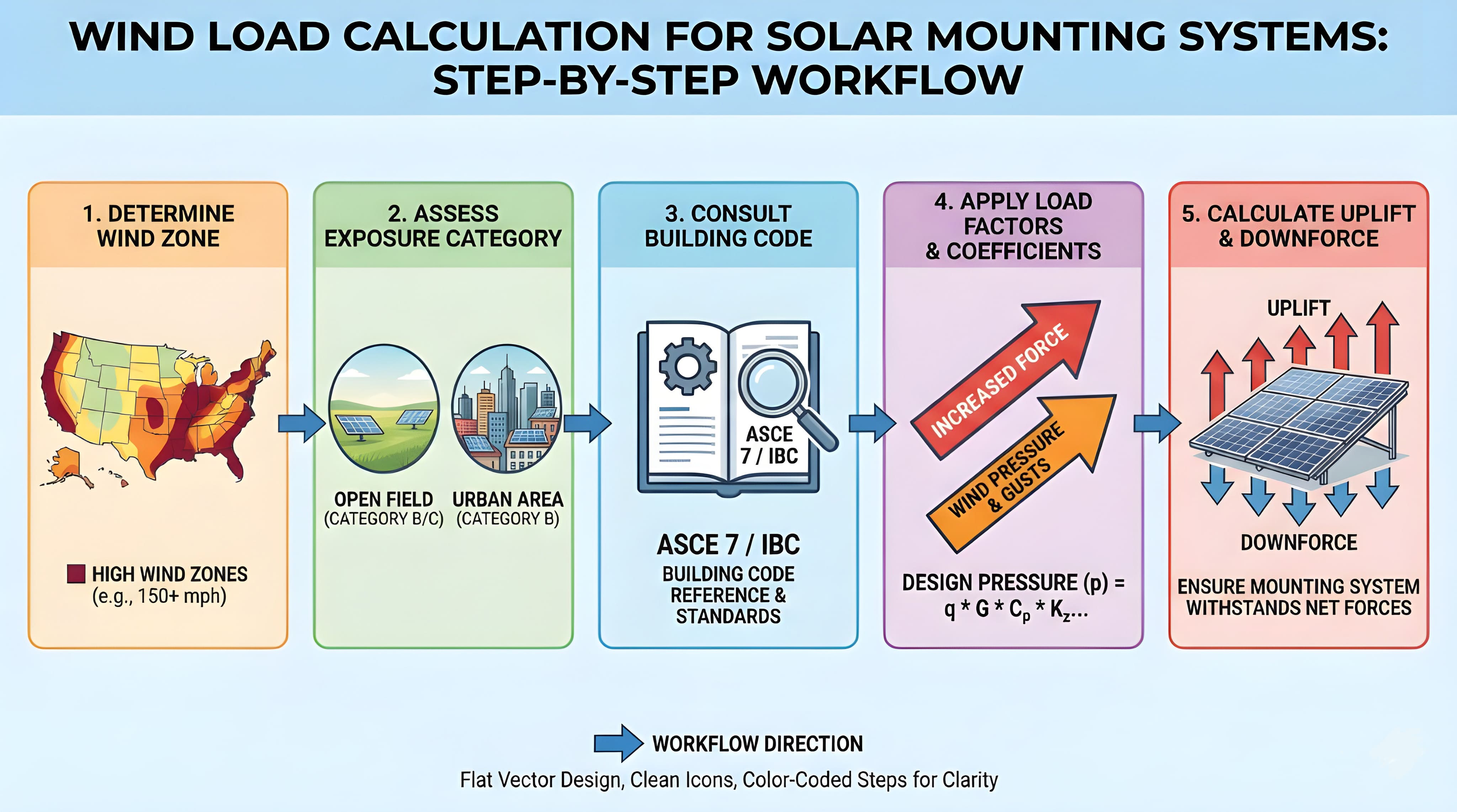 Wind load calculation workflow for solar mounting systems