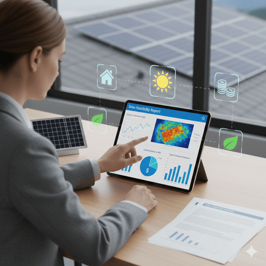 solar contractor checking on solar feasibility study
