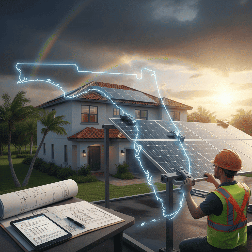 solar contractor installing solar panel in hurrican prone area in orida