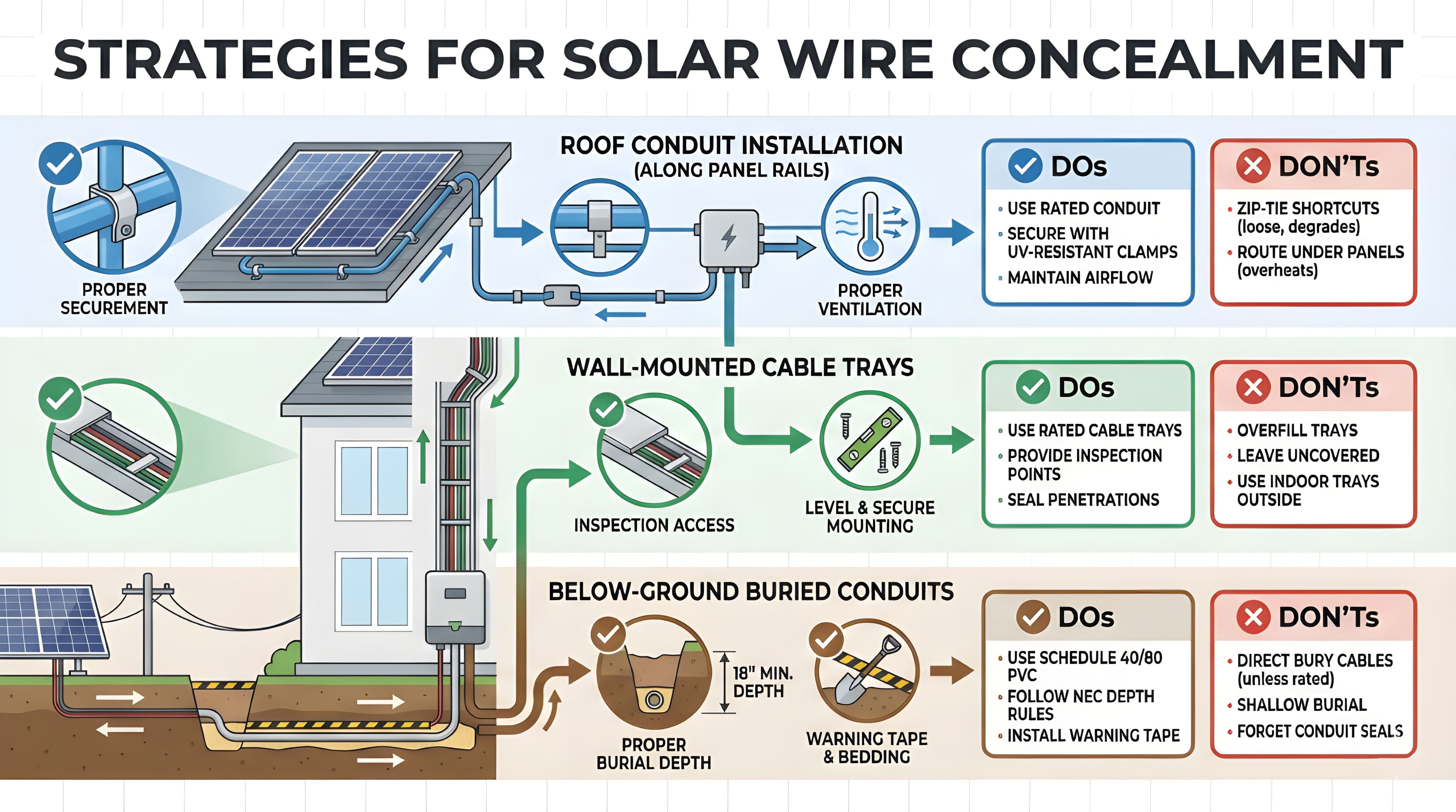 Strategies for solar wire concealment and protection