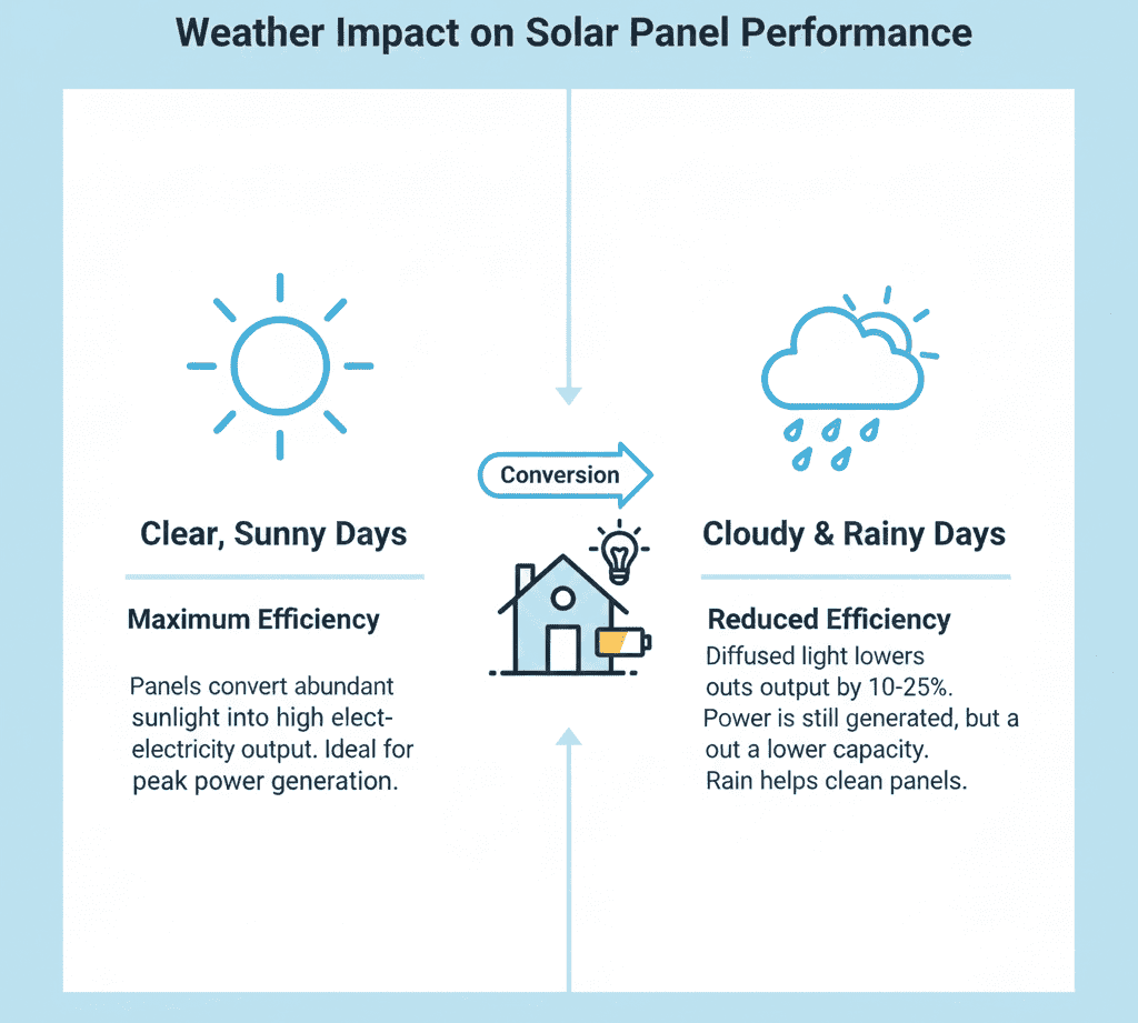 infographics about weather impact on solar panel performance