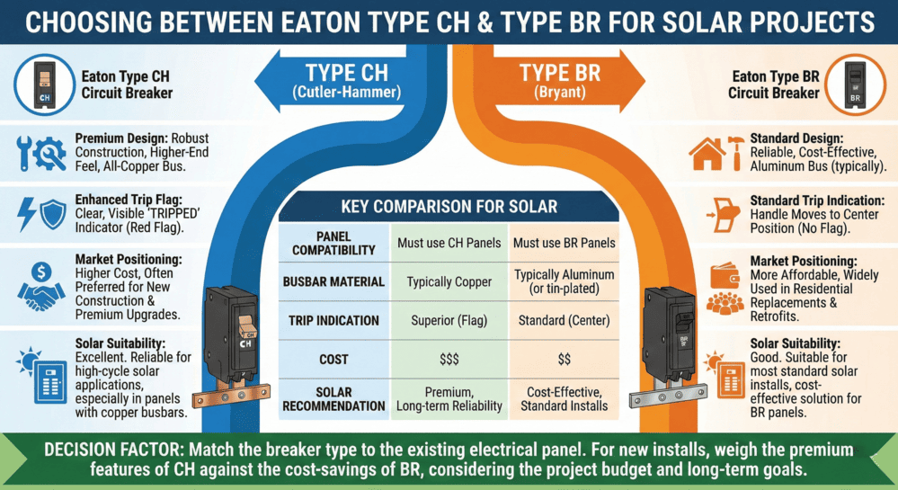 Eaton Type CH vs Type BR circuit breaker comparison for solar projects