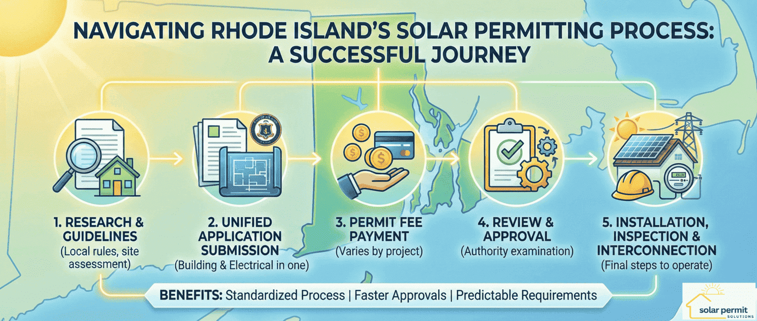 Rhode Island unified solar permitting guide with 5-step process from research to grid interconnection and installation approval