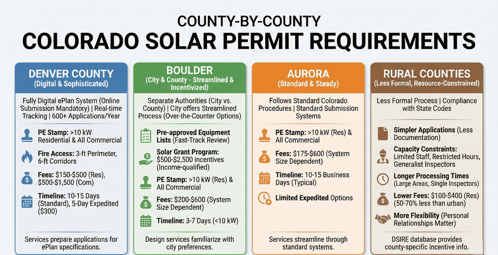 Colorado solar permit requirements by county comparison chart