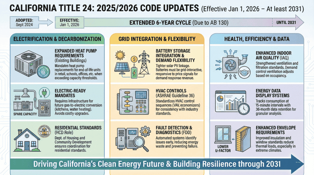  California Title 24 2025/2026 code updates covering electrification, grid integration, and efficiency requirements