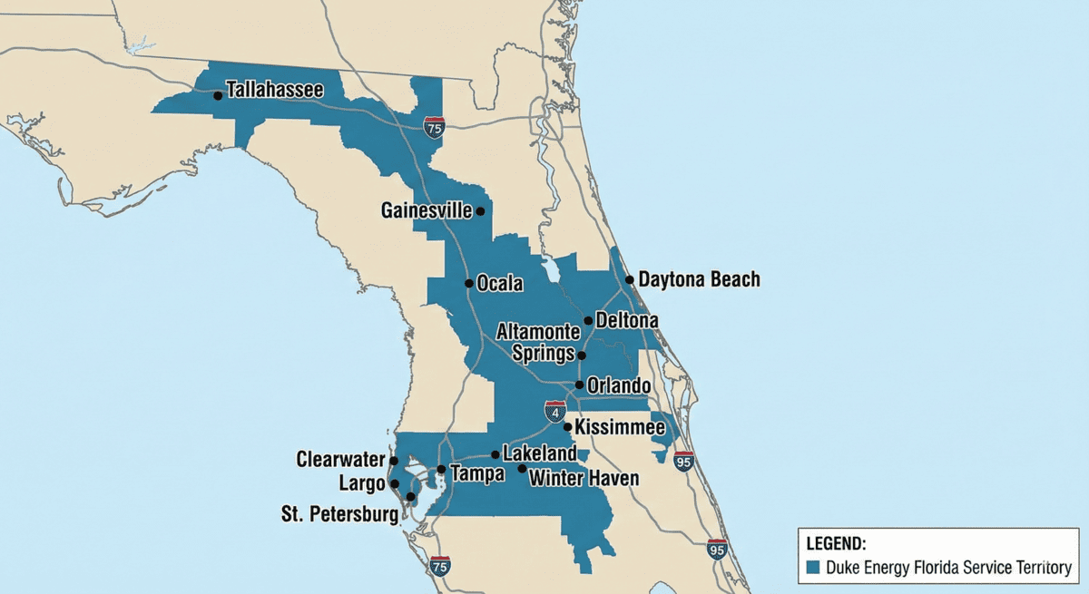 Duke Energy Florida service territory map showing coverage areas across central Florida