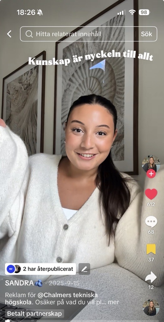 Navid berättar om sin utbildning inom datateknik på Chalmers – HelloLilly influencerkampanj på TikTok