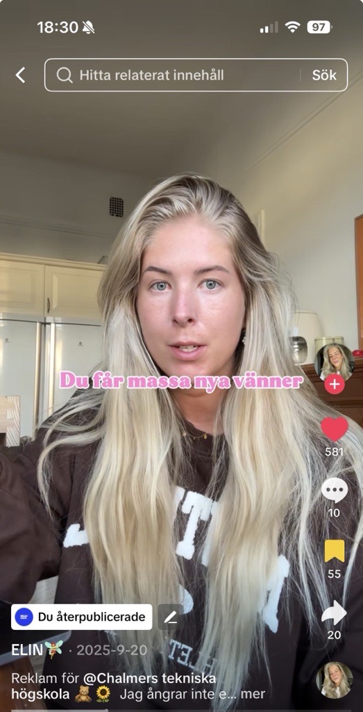 Chalmers TikTok-video om karriär och utbildning – HelloLilly Reach influencer kampanj 2025