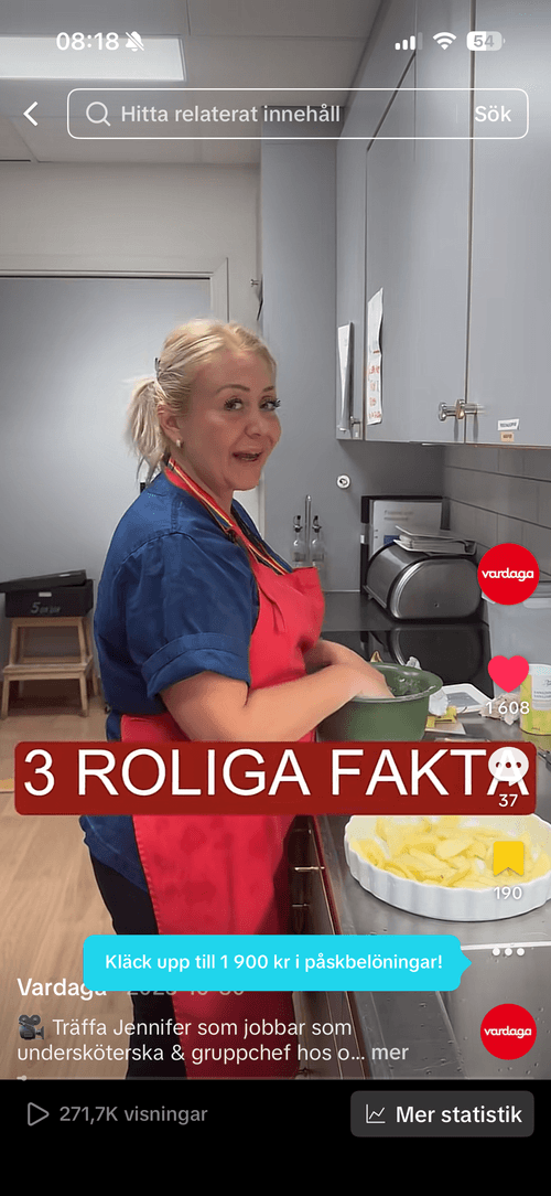 Vardaga TikTok-video om att jobba som undersköterska – HelloLilly always-on employer branding 2025