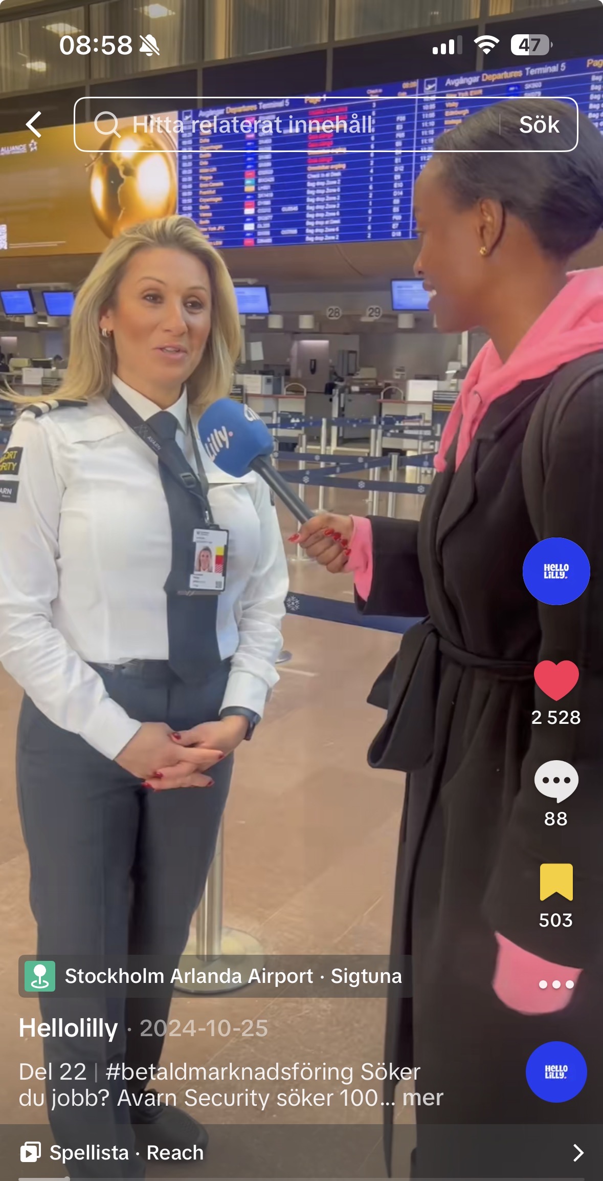Avarn Security TikTok-kampanj Arlanda – rekrytering av säkerhetsklassade medarbetare via HelloLilly Reach
