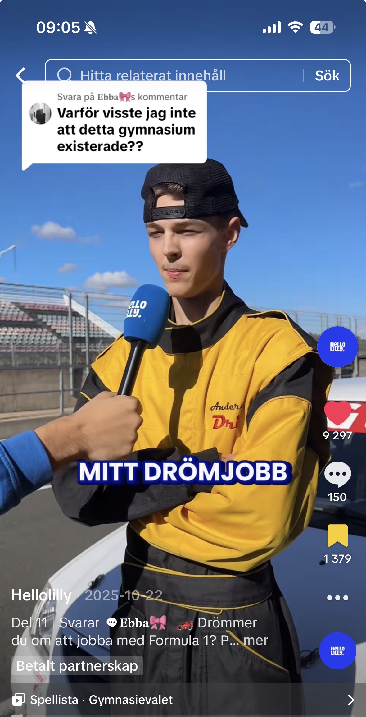 Motorsportsgymnasiet TikTok – elev visar upp racingtekniker-yrket på sociala medier via HelloLilly