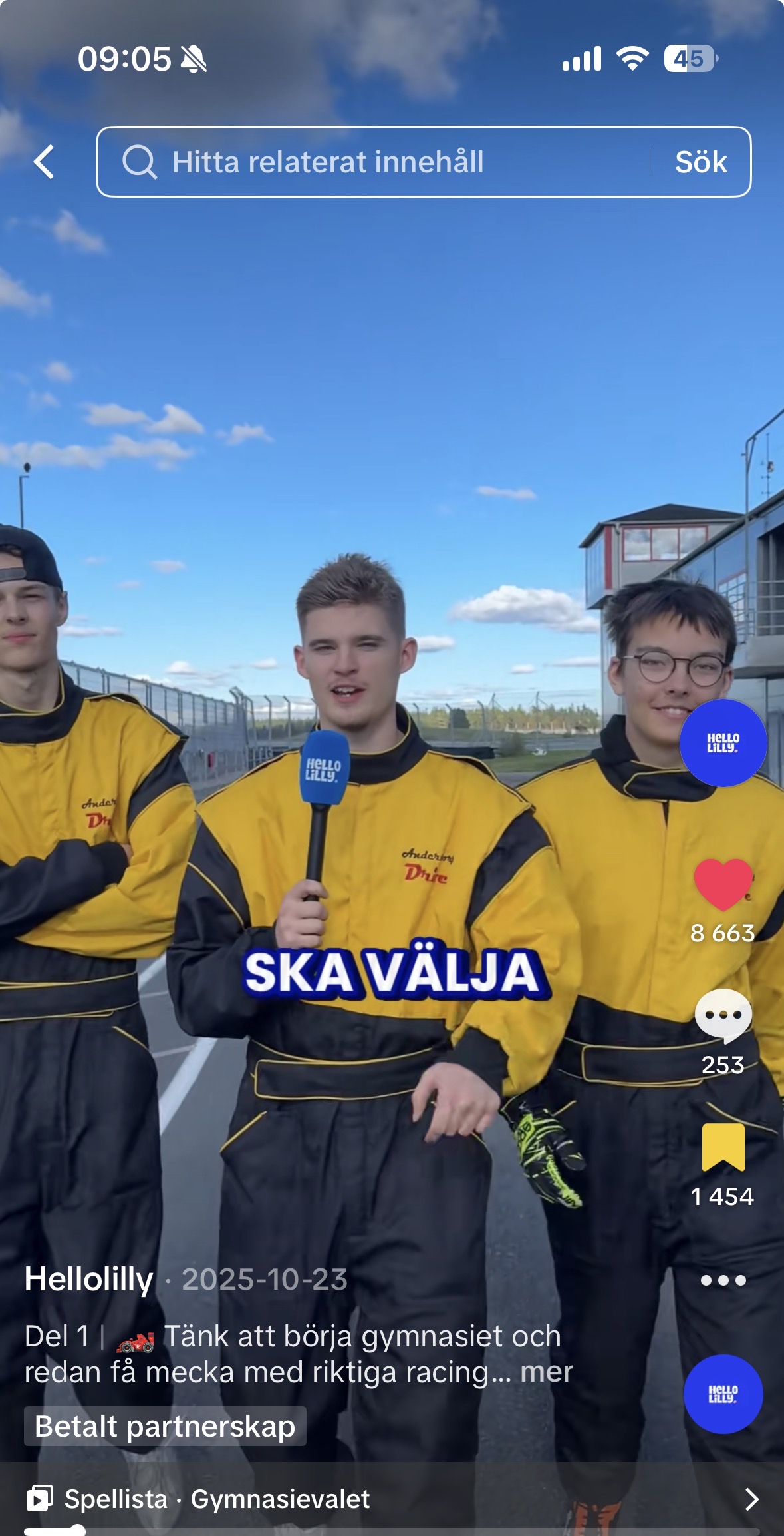 Motorsportsgymnasiet TikTok – autentisk storytelling om racingtekniker utbildning, HelloLilly Reach kampanj
