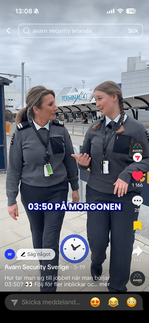 Två medarbetare på väg till tidigt pass vid Terminal 4 — HelloLilly x Avarn Security
