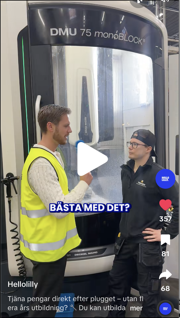 Streetinterview med CNC-elev framför fleroperationsmaskin — HelloLilly x Trelleborgs kommun