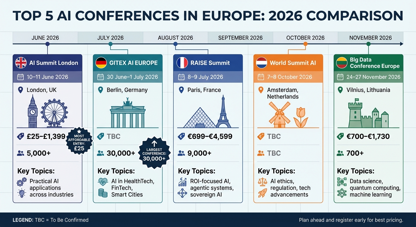 Top 5 AI Conferences in Europe 2026: Dates, Locations, Pricing and Attendance Comparison