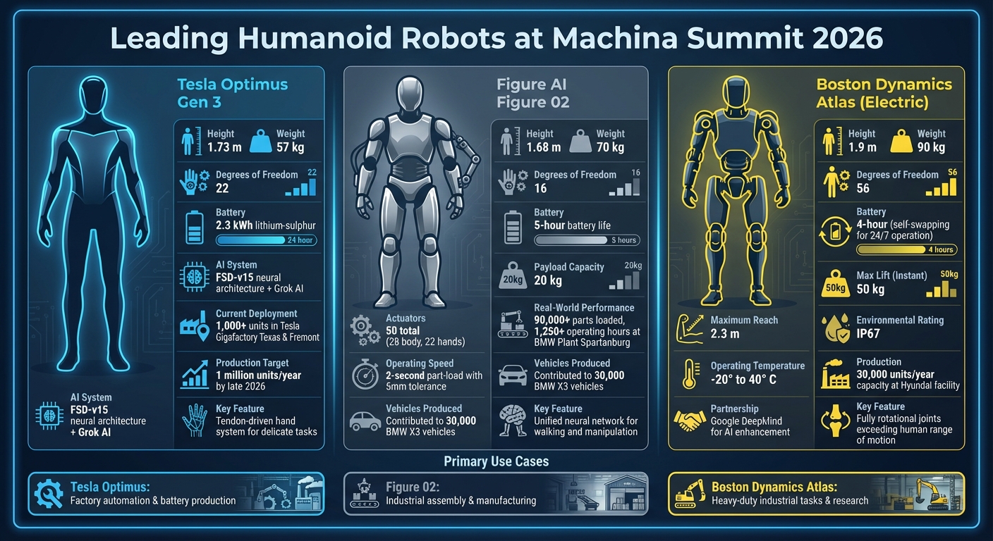Humanoid Robot Comparison: Tesla Optimus Gen 3 vs Figure 02 vs Boston Dynamics Atlas