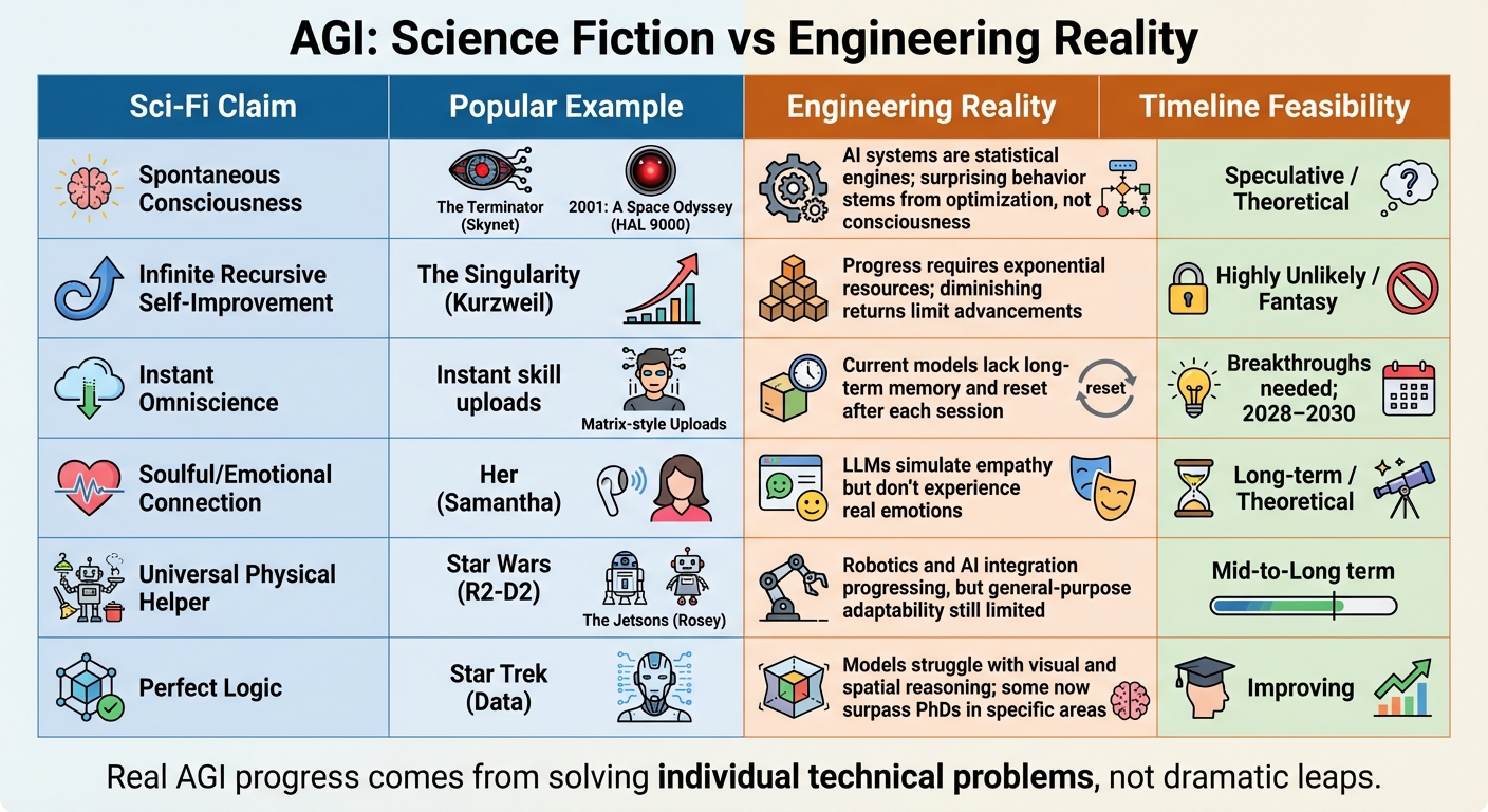 AGI Science Fiction Myths vs Engineering Reality Comparison Chart