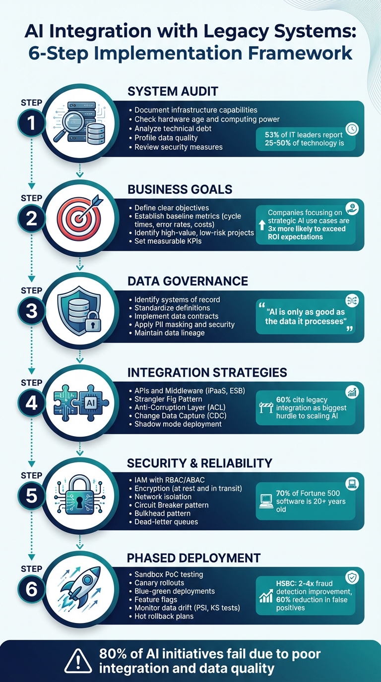 AI Integration with Legacy Systems: 6-Step Implementation Framework