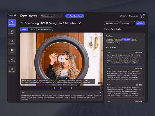 Olha Bahaieva UX case study — VeedoAI AI-powered video understanding SaaS dashboard design
