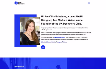 Olha Bahaieva designing her personal UX/UI designer website, showing the one-month design process and creative decisions