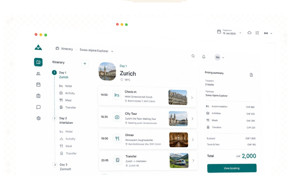 Kaptio Edge simplified itinerary interface